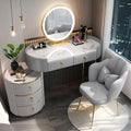 Table de Maquillage Moderne avec Miroir Tactile et Tabouret, 3 Modes d'Éclairage, 5 Tiroirs, Idéal pour Femme, Gris, 80 cm