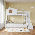 Lit superposé enfant bois massif 90/120x200 cm avec toboggan, tiroirs et échelle inclinée, blanc