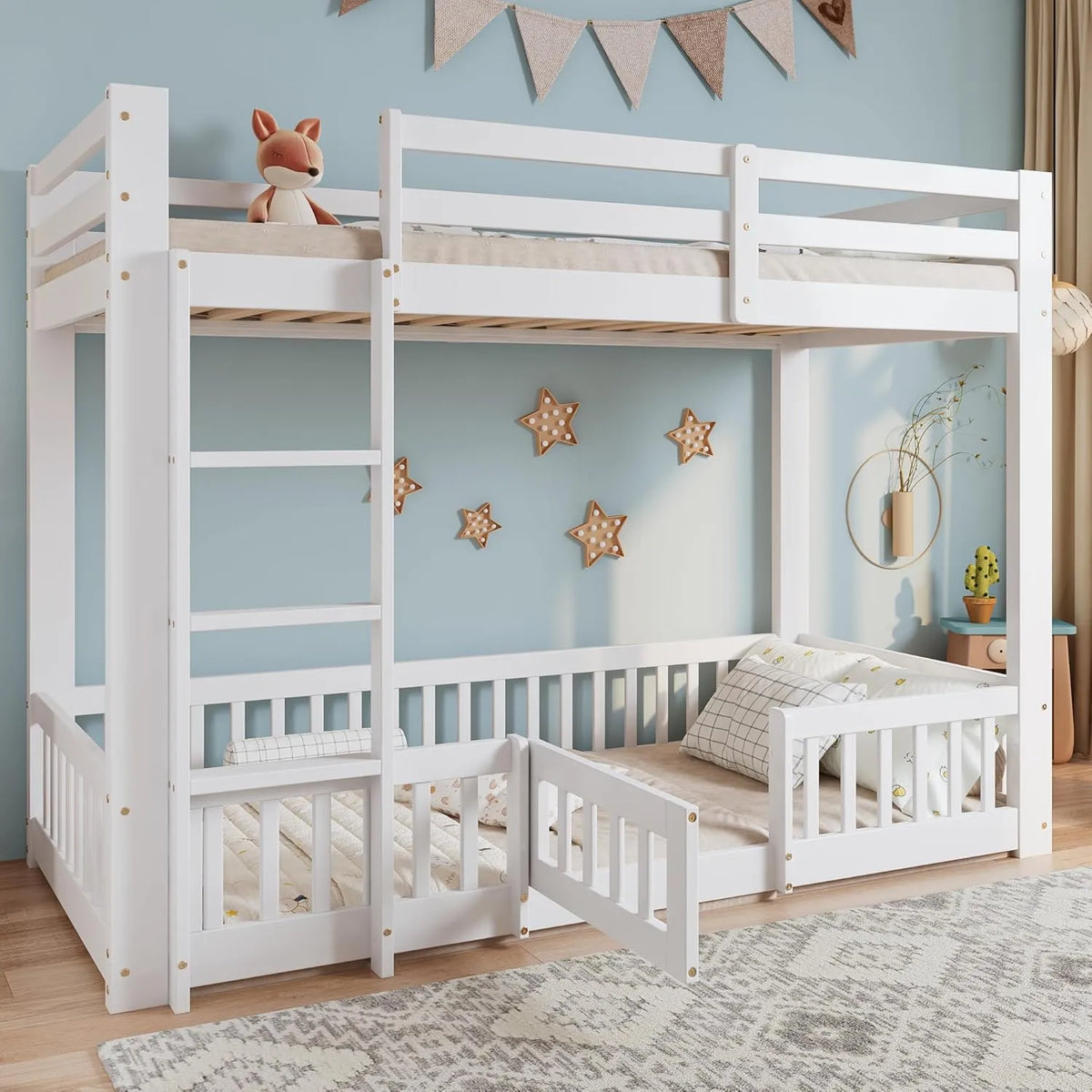 Lits Superposés Enfants en Bois 90x200 cm avec Sécurité et Espace de Jeu