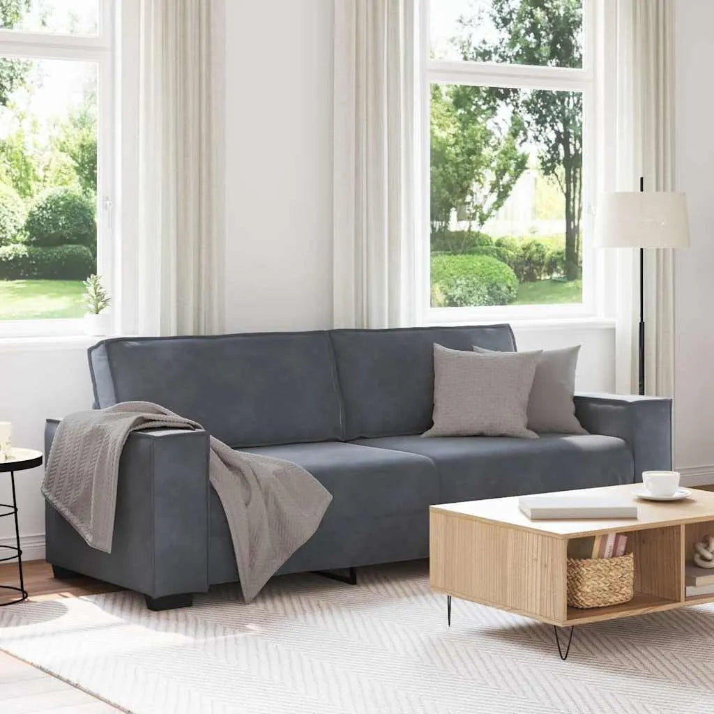 Sofa 3 Places Velours Gris Anthracite avec Accoudoirs Larges