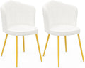 Chaises Design Coquillage Adelaide Bouclette Blanche avec Pieds Dorés - Lot de 2