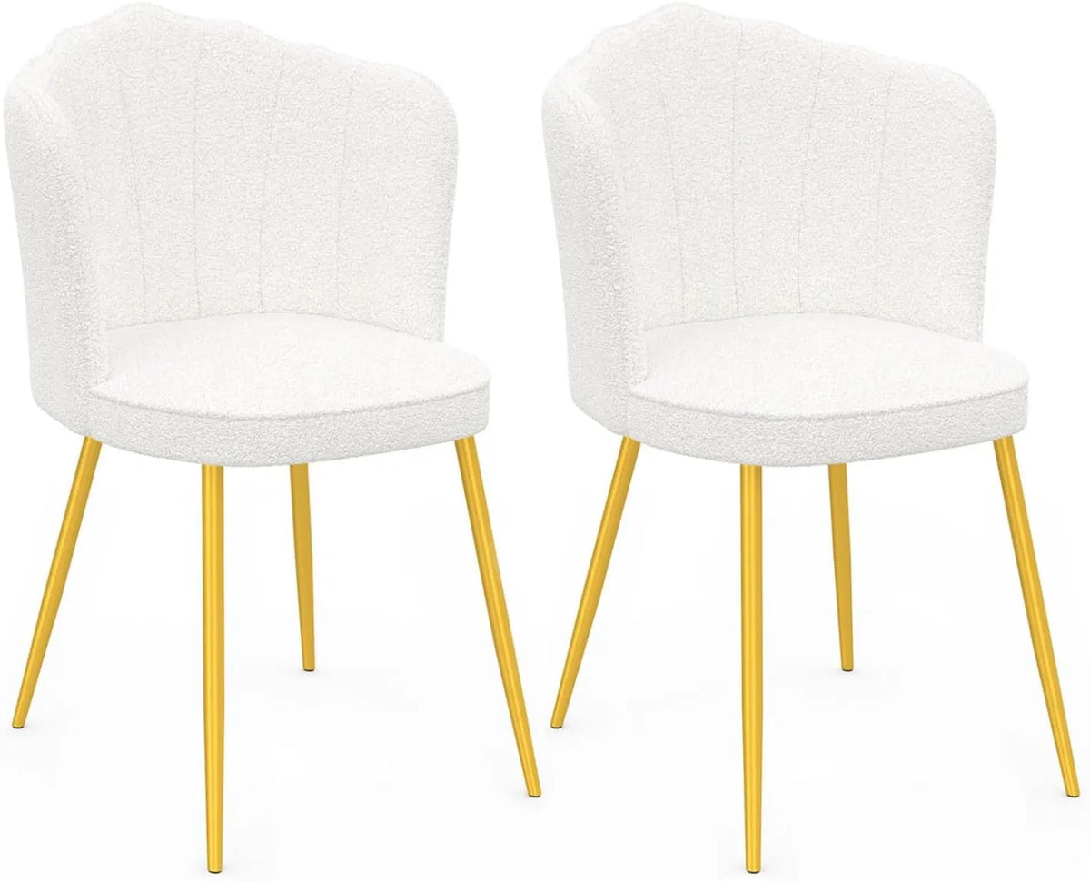 Chaises Design Coquillage Adelaide Bouclette Blanche avec Pieds Dorés - Lot de 2