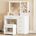 Coiffeuse Blanche LED avec Miroir Éclairé et Tabouret, 3 Modes d'Éclairage, Multiples Tiroirs et Prise Intégrée