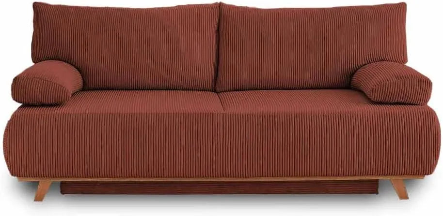 Canapé Lit 3 Places en Velours Côtelé Terracotta avec Coffre - Bestmobilier