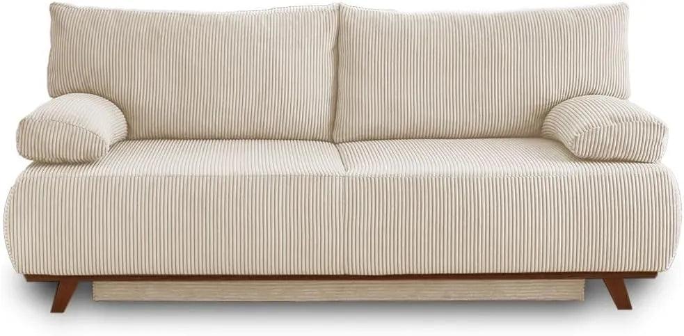 Canapé-lit 3 places en velours côtelé beige avec coffre - Bestmobilier Cristal