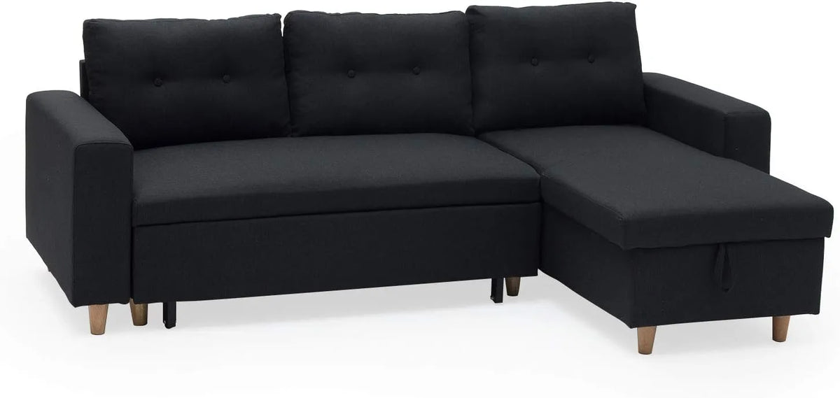 Canapé d'Angle Convertible 3 Places en Tissu Gris avec Coffre