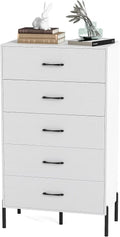 Commode Élégante en Bois avec 5 Tiroirs et Poignées Métalliques - Blanc