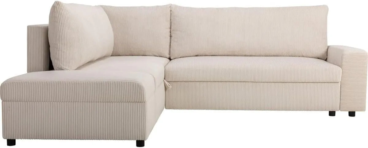 Canapé d'angle réversible et convertible en velours côtelé beige pour 4 à 5 personnes - Collection Malte