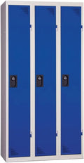 Armoire Vestiaire Modulaire Industrielle - 3 Colonnes - Bleu - Largeur 90 cm