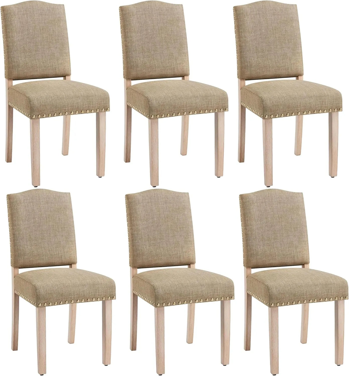Ensemble de 6 Chaises de Salle à Manger en Bois Massif avec Boutons Décoratifs – Kaki