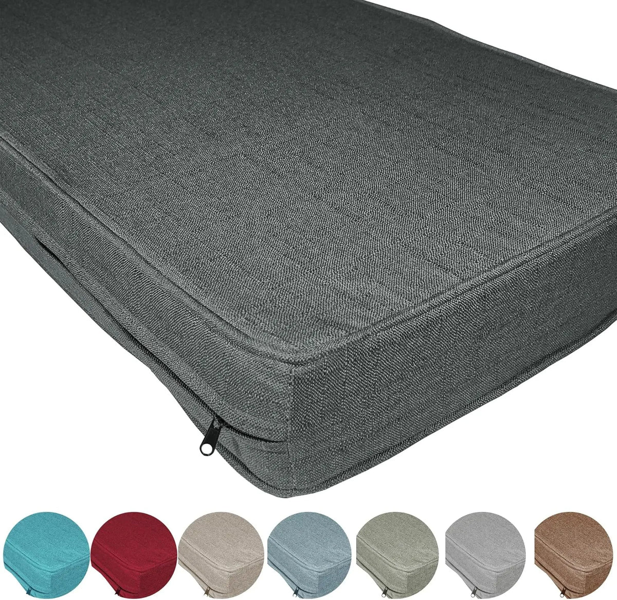 Coussin de Banc en Lin 85x130x8 cm, Confort et Entretien Facile, Gris Foncé