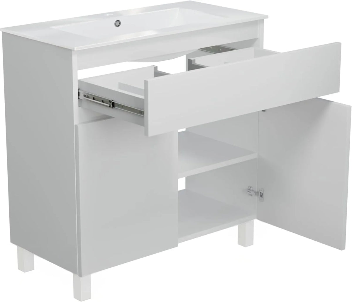 Ensemble Meuble Lavabo Ariza 80 cm, 2 Portes, Salle de Bains Blanc Mat/Brillant
