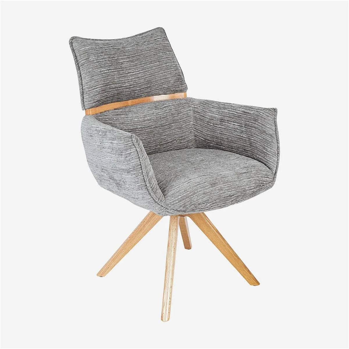 Chaise Pivotante en Tissu Gris avec Accoudoirs en Chêne