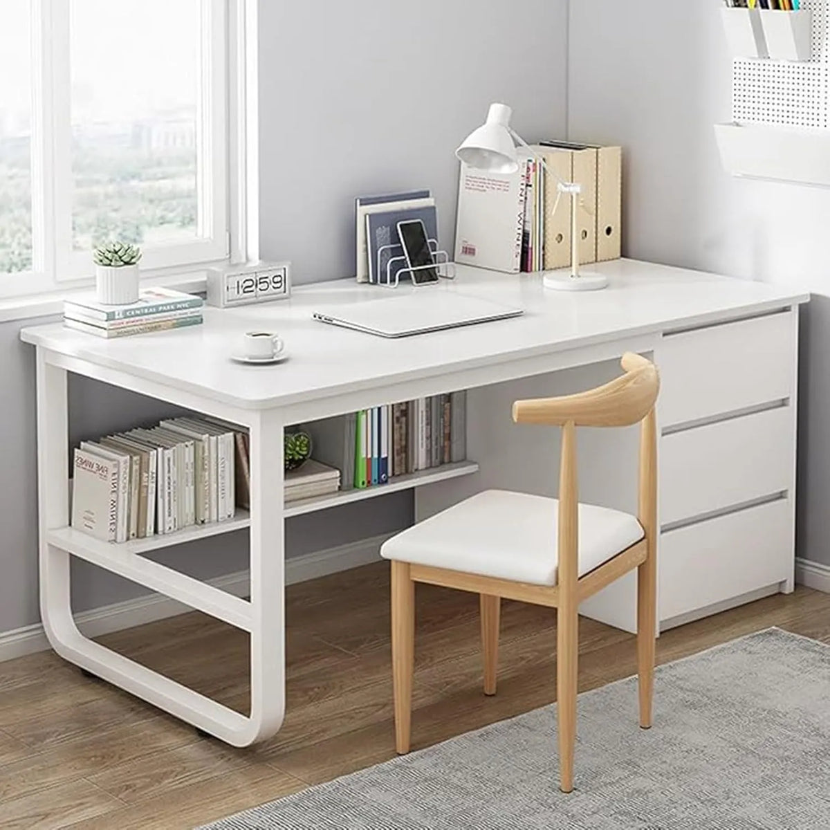 Bureau informatique moderne avec étagères et tiroirs, meuble de bureau pour maison, 100CM