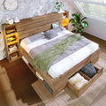 Lit en bois massif 160x200 cm avec LED, tête de lit et tiroirs, sommier inclus