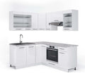Cuisine d'Angle Moderne Vicco Fame-Line, Blanc Brillant avec Effet Marbre, 160 x 190 cm