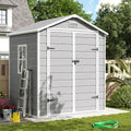 Cabane de Jardin en Résine 12 mm, 184x135x210 cm - Espace de Rangement Extérieur 3.9 m³, Toit Inclinable Anti-Pluie avec Porte Verrouillable (Gris)