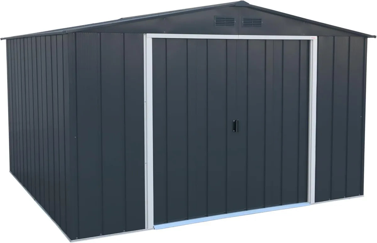 Abri de Jardin en Métal Galvanisé 10x10, Anthracite, Duramax ECO, Structure Renforcée et Sans Entretien