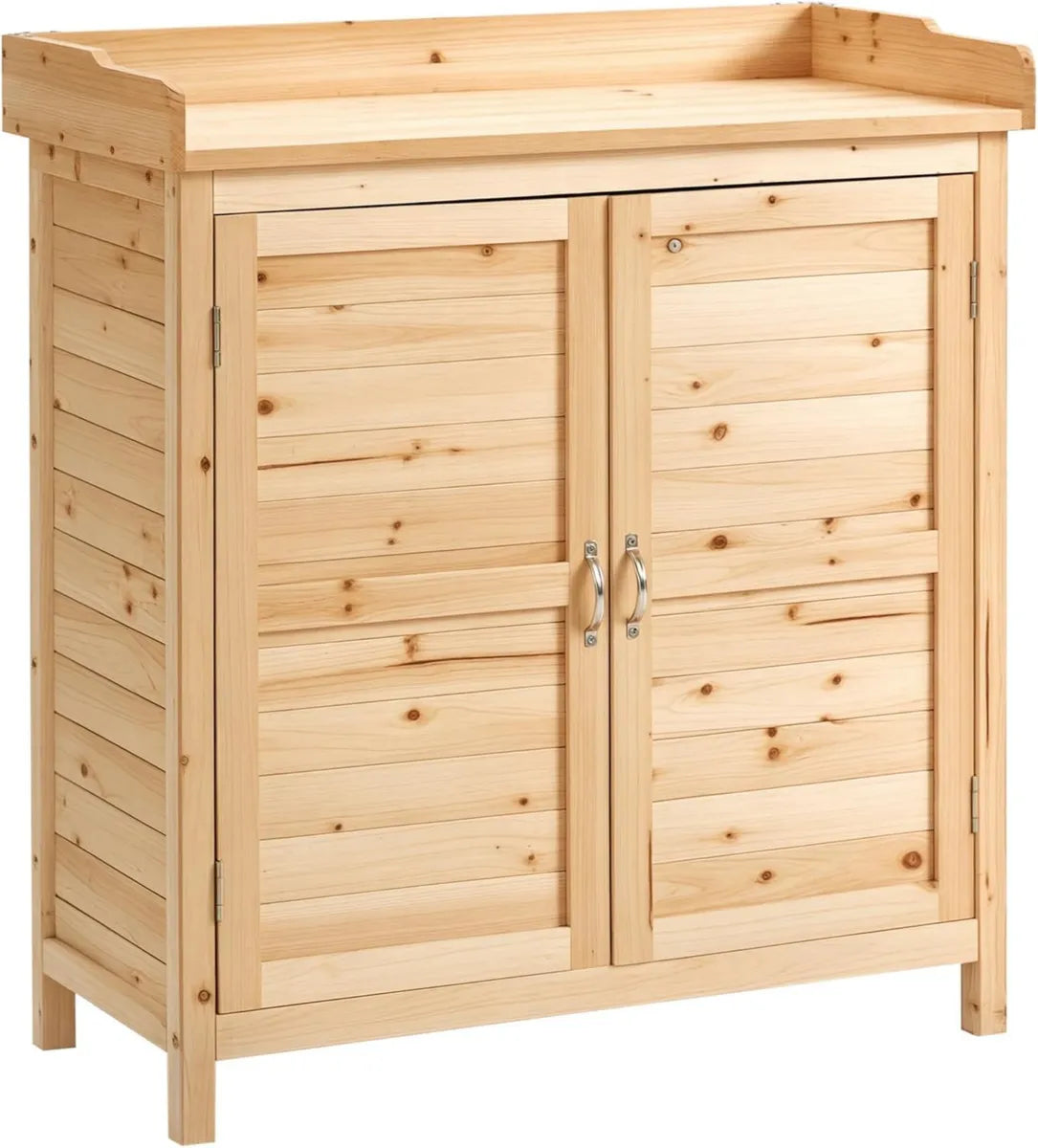 Outsunny Armoire de Jardin en Bois Massif avec Étagères et Double Porte - 83 x 40 x 92 cm