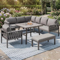 Salon de jardin modulable en rotin résistant aux intempéries avec coussins, ensemble 6-10 places (Gris-r-02)