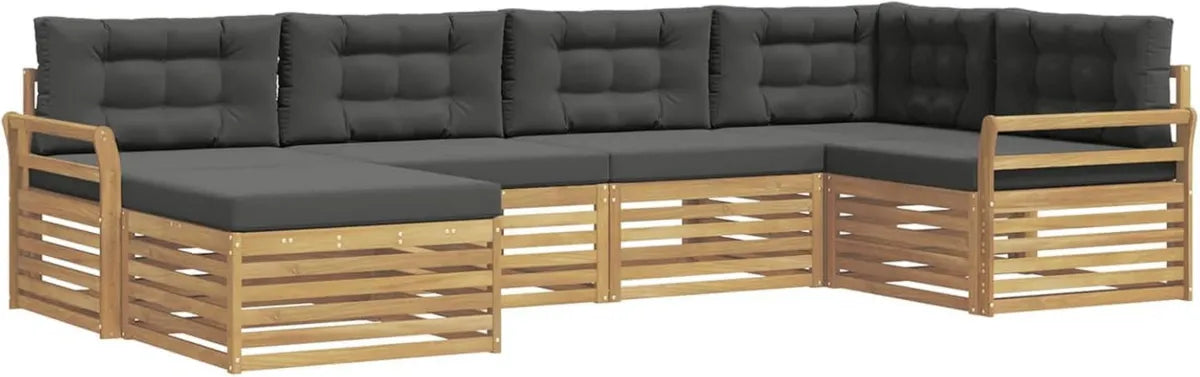 Salon de Jardin 6 pièces Blanc Anthracite, Canapé Modulable Extérieur Moderne