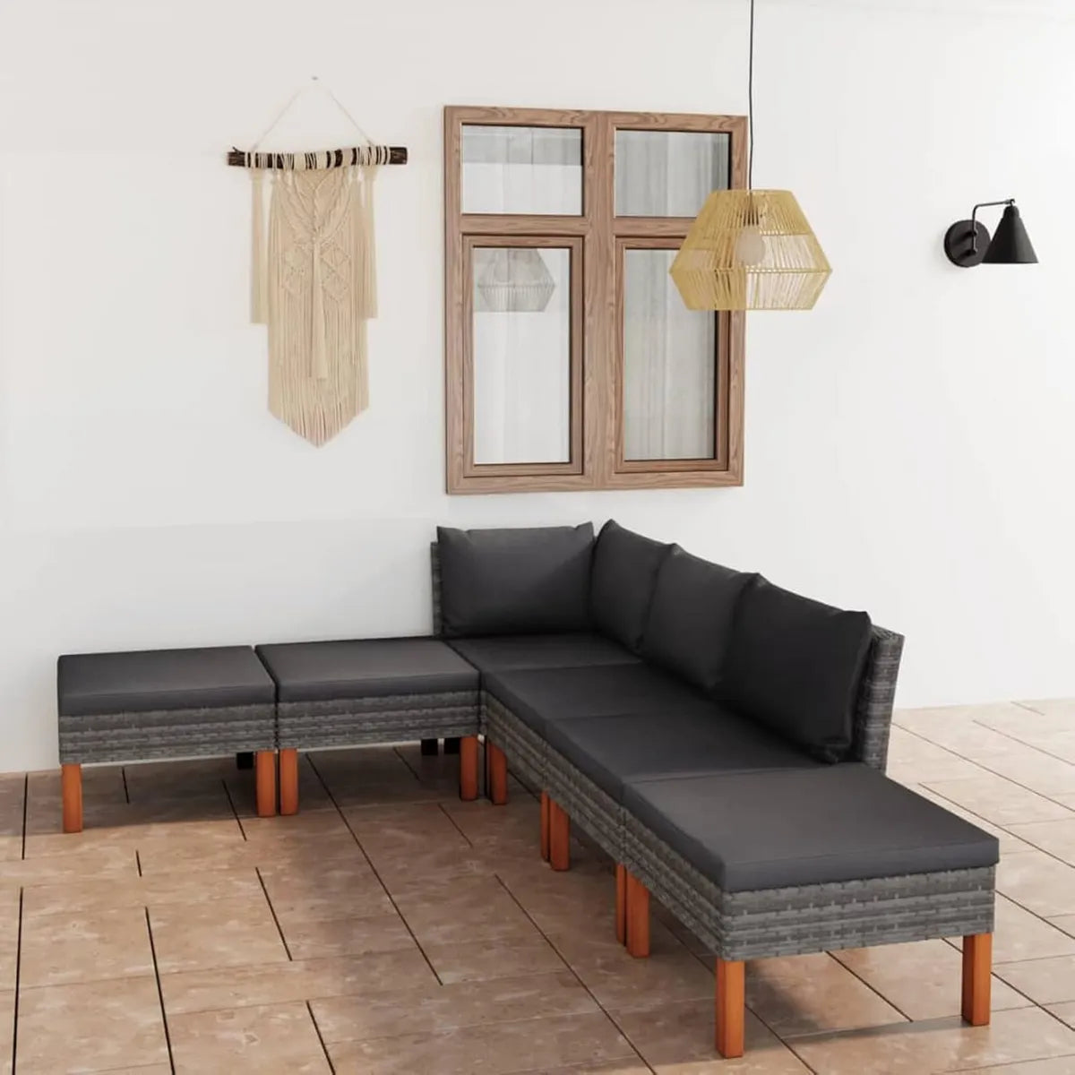 Ensemble de Mobilier de Jardin en Résine Tressée avec Coussins, Salon d'Extérieur Modulable