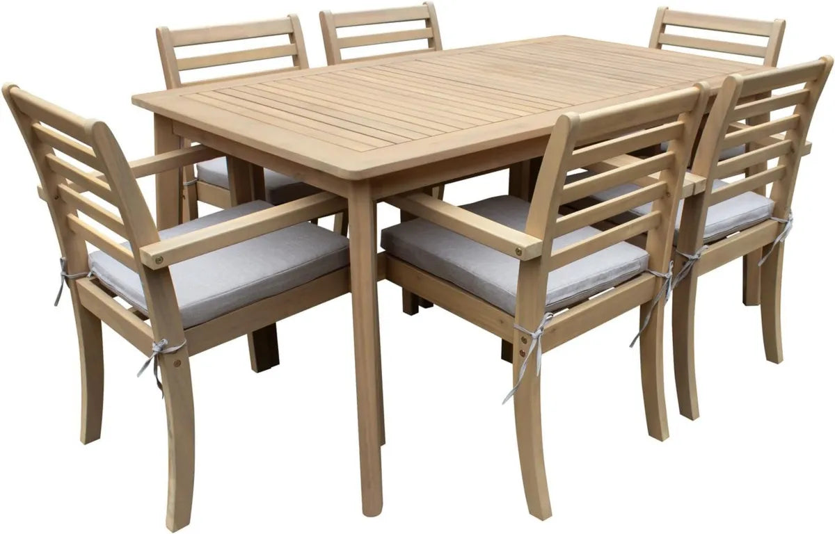 Ensemble de Jardin SIMILAN en Acacia avec Coussins Beige - Mobilier Extérieur pour 6 Personnes