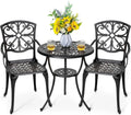 Ensemble de Jardin 3 Pièces en Aluminium, Table Ronde avec Trou pour Parasol et 2 Chaises, Idéal pour Balcon et Terrasse, Noir avec Bord Doré