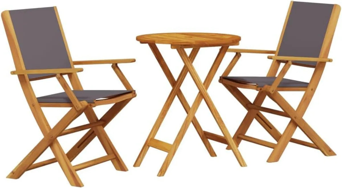 Ensemble Bistro 3 Pièces Anthracite en Tissu et Bois Massif pour Jardin
