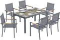 Ensemble de Jardin Outsunny 7 Places - Table Imitation Bois et 6 Chaises Empilables en Textilène - Mobilier Durable pour Terrasse, Gris Anthracite