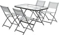 Ensemble de Mobilier de Jardin Outsunny avec Table et Chaises Pliantes en Textilène, Plateau en Verre Trempé, 5 Pièces, Gris