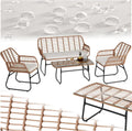 Ensemble Mobilier de Jardin 4 Pièces en Rotin avec Canapé, Fauteuils et Table en Verre