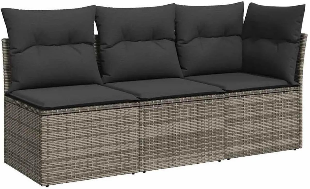 Ensemble de Canapé d'Extérieur en Résine Tressée Gris avec Coussins, 3 Places, Idéal pour Terrasse et Balcon