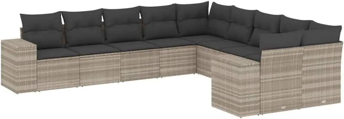 Ensemble de Salon de Jardin en Résine Tressée Gris Clair avec Coussins - 10 Pièces