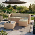 Ensemble de Salon de Jardin Punta Cana en Rotin Synthétique Résistant - 3-4 Personnes, Canapé, Table, Pouf, Coussins - Crème/Sable