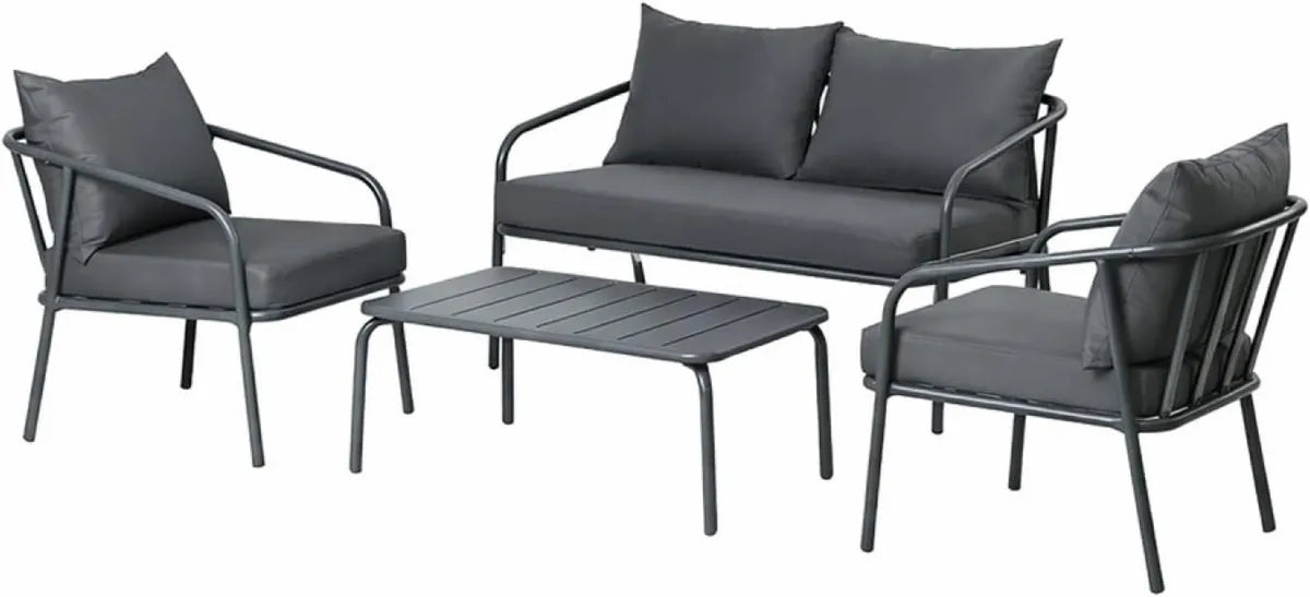 Ensemble de Jardin BERGAME 4 Places 120 cm en Acier Gris | Mobilier Extérieur Convivial et Résistant | Idéal pour Terrasse et Piscine