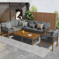 Ensemble de Jardin en Acacia pour 7 à 8 Personnes, Canapé et Table pour Terrasse, Gris et Bois