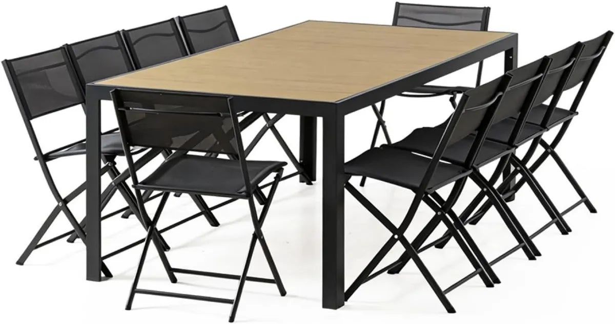 Ensemble de Jardin Lagos 10 Places en Aluminium Gris - Table 200 cm avec Chaises Pliantes