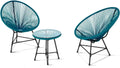 Ensemble de Jardin Izmir - Table et 2 Fauteuils en Cordage Bleu Canard