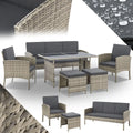 Ensemble Mobilier de Jardin Turin 6 Pièces en Polyrésine - 7 Places avec Coussins - Meubles Extérieurs avec Fauteuils, Tabourets et Table - Gris