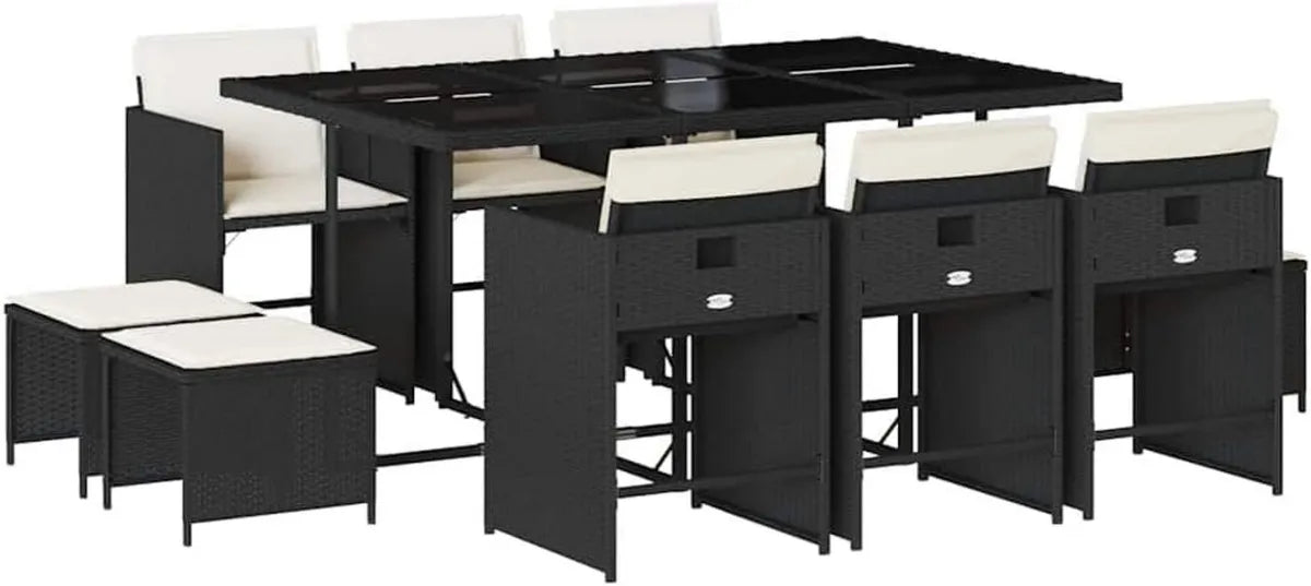 Ensemble de Salle à Manger Extérieur 11 pcs, Chaises avec Accoudoirs, Meubles Modernes en Résine Tressée Noire