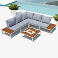 Ensemble de Salon de Jardin en Aluminium 5 Places FIRA | Design Moderne Blanc et Gris | Confort et Durabilité | Imperméable