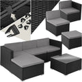 Salon de Jardin Modulable en Poly Rotin 4 Places - Canapé, Fauteuils, Tabouret et Table