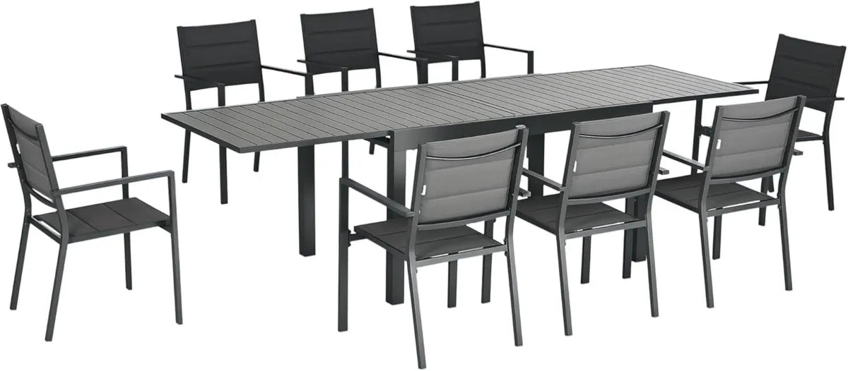 Outsunny Ensemble de Jardin Extensible pour 8 - Aluminium et Textilène, Gris