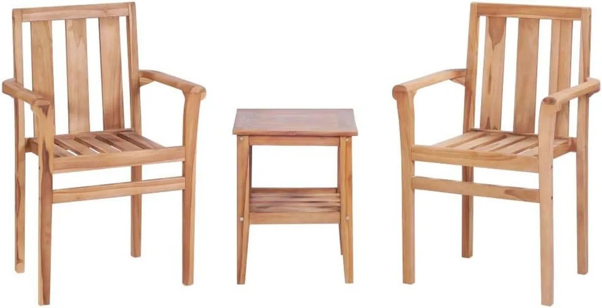 Ensemble Bistro 3 Pièces en Bois de Teck Solide pour Jardin