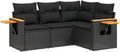 Ensemble de Salon de Jardin en Résine Tressée Noire avec Coussins, 4 Pièces