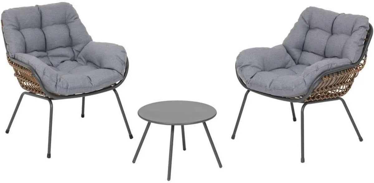 Ensemble de Jardin Duo Paopao 3 Pièces en Résine Tressée Graphite avec Coussins