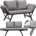 Ensemble Mobilier de Jardin 2-en-1: Canapé et Bain de Soleil en Résine Tressée - Coussins Inclus