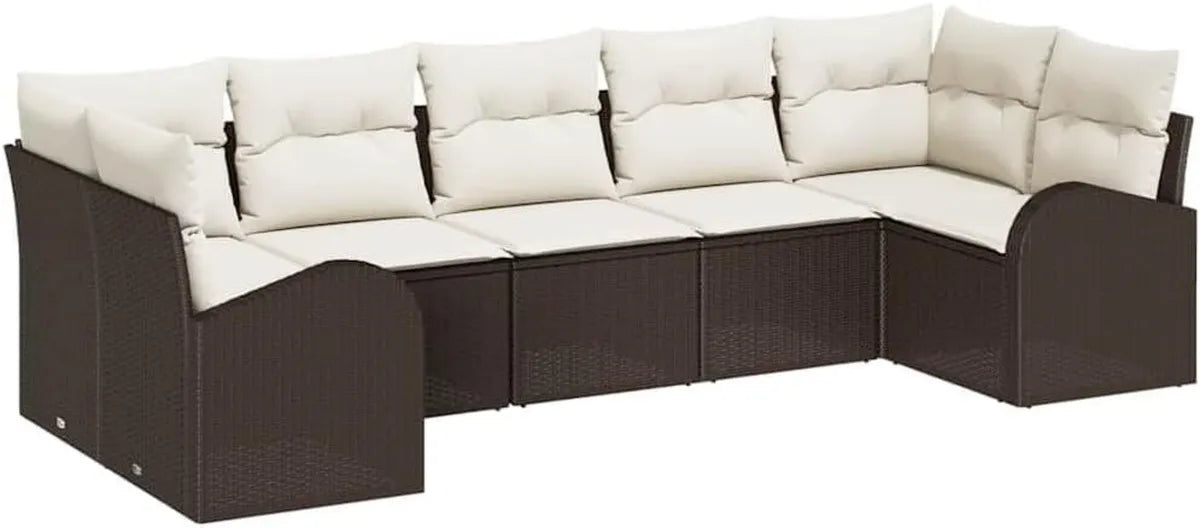 Ensemble de Salon de Jardin en Polyrotin Marron et Blanc 7 Pièces