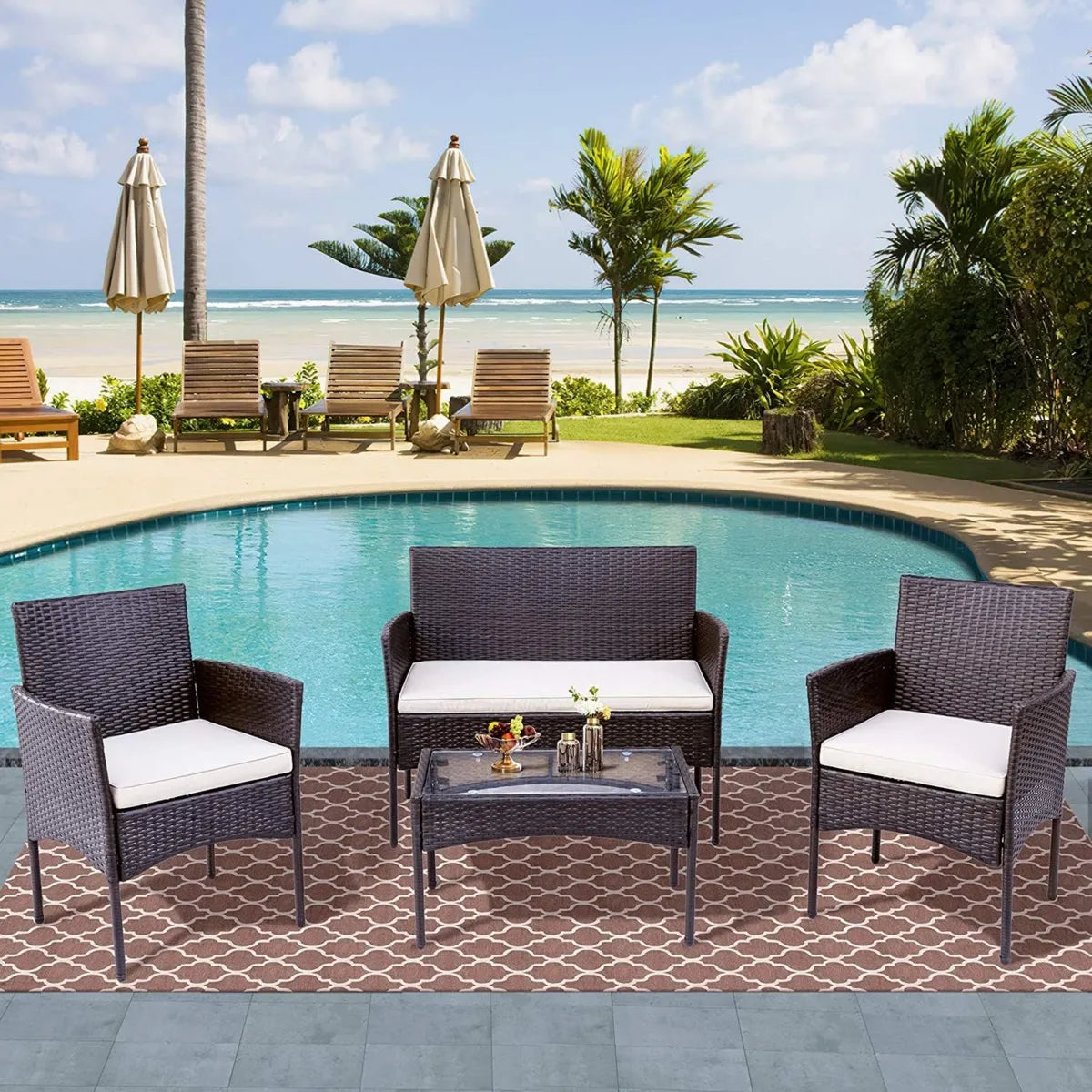 Ensemble de Jardin en Résine 4 Pièces avec Fauteuils, Canapé et Table - Mobilier pour Terrasse et Balcon